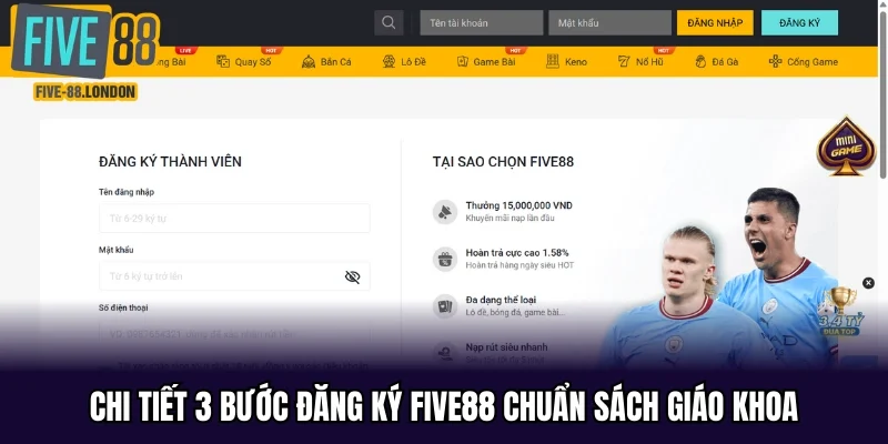 Chi tiết 3 bước đăng ký Five88 chuẩn sách giáo khoa